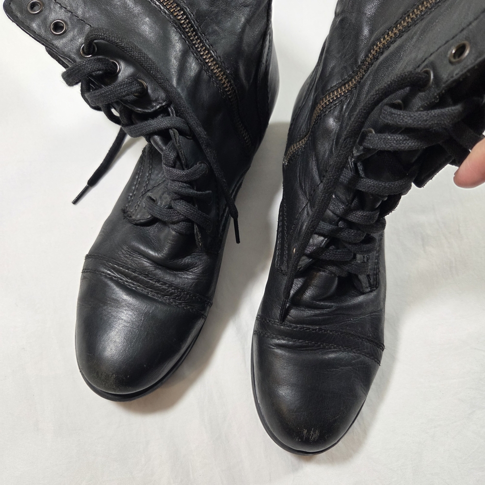 Steve Madden Troopa Boots Leather Chukka Black Woman's 9.5 lace Up Zip Boots - Picture 10 of 10